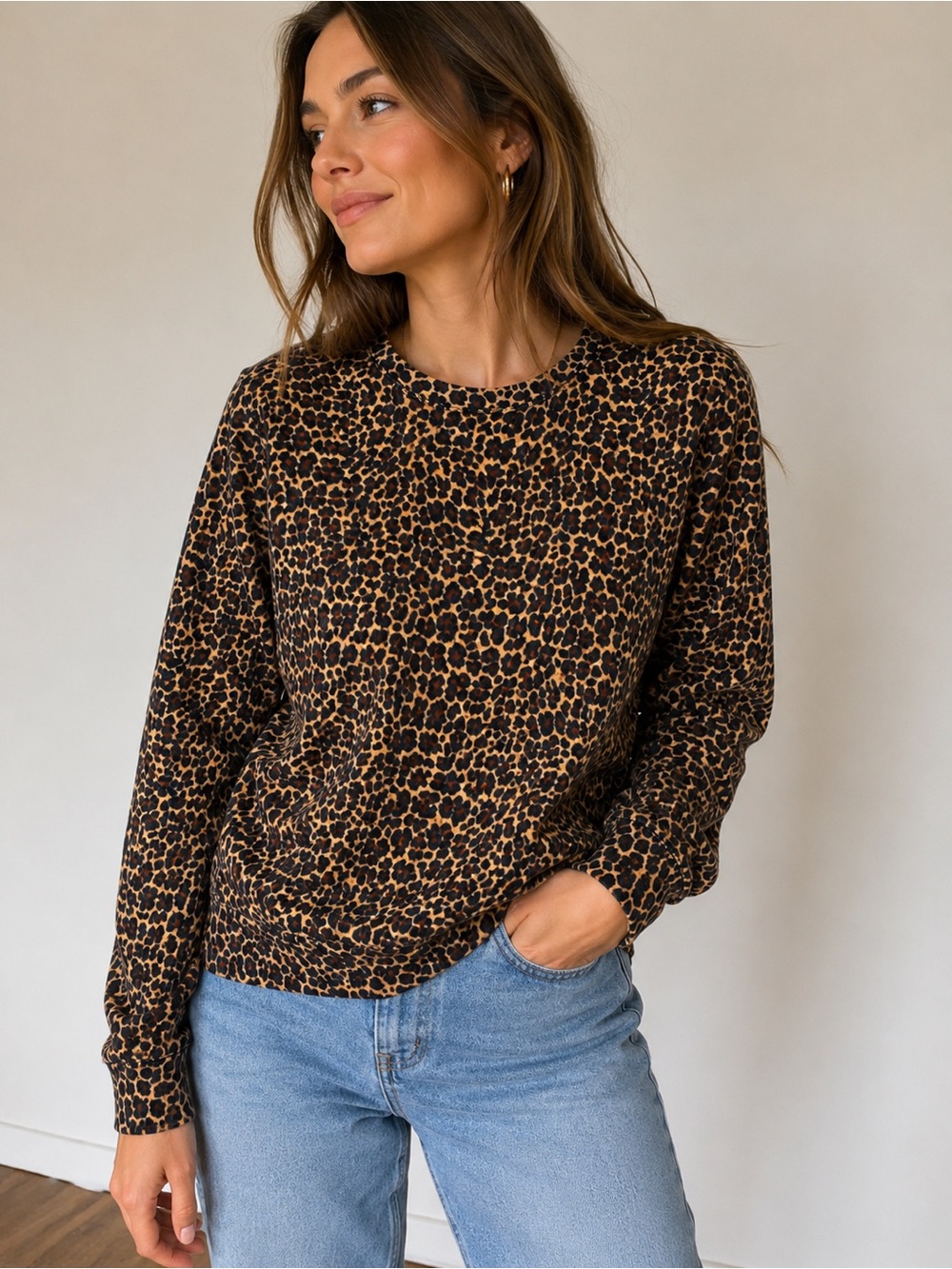 J.Crew Leopard Print Sweatshirt Small | 100% Cotton Crewneck Pullover